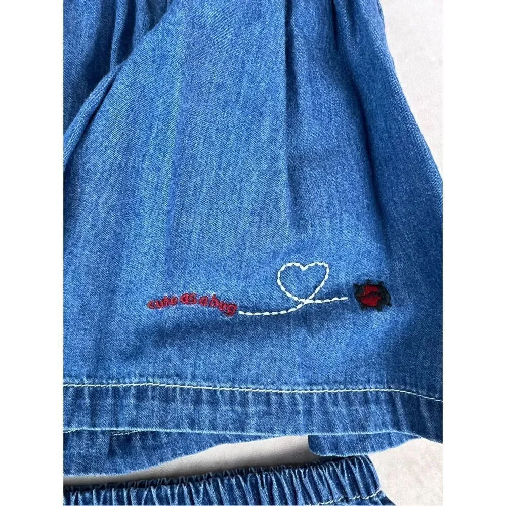 Old Navy Y2K Embroidered Lady Bug Denim Jumper